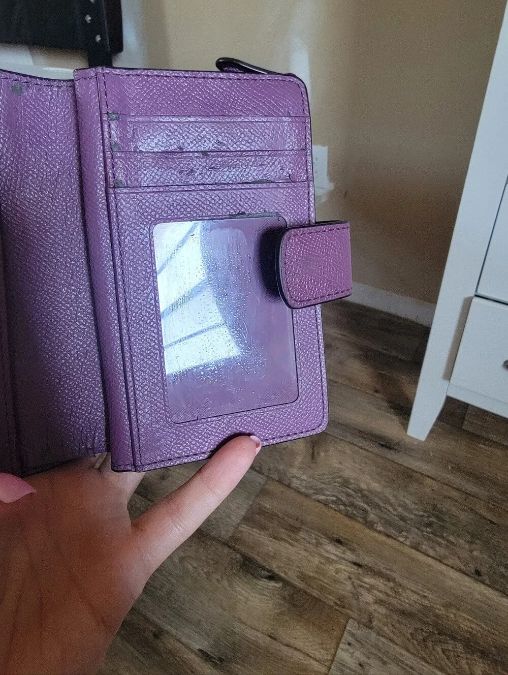 COACH Pebbled Leather Compact Wallet in Purple